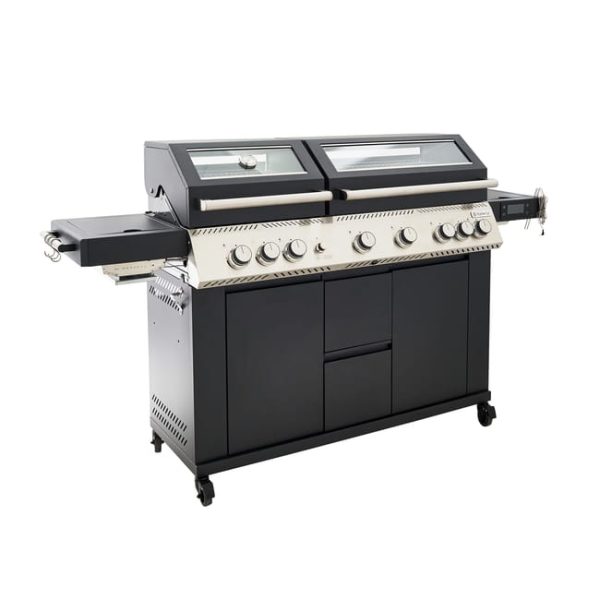 Barbecue premium gaz 6+2 bruleurs en inox noir Upsilon NATERIAL